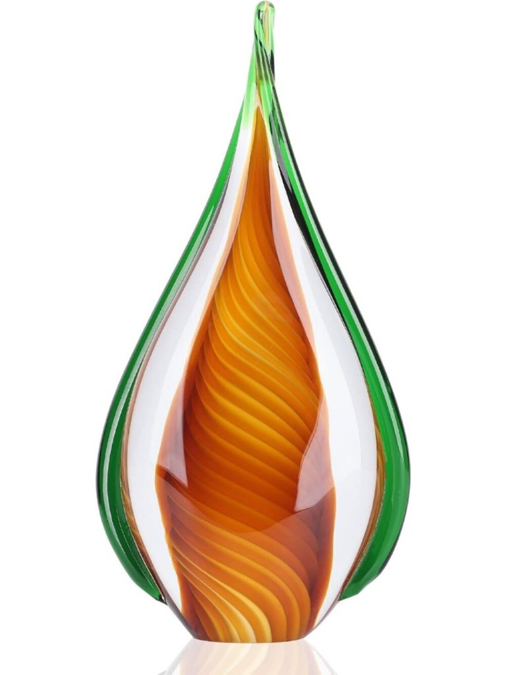 Unique Blown Glass Teardrop Sculpture - Green & Brown Art Collectible for Home